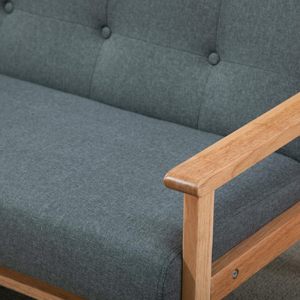 Compact Gray Linen Loveseat - 2 Seater, Rubberwood Frame