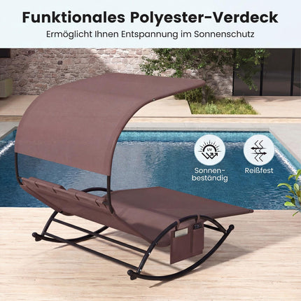 Double Swing Sun Lounger With Canopy, Side Pocket, 2 Headrests