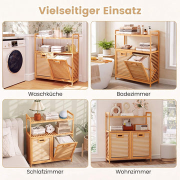 Double Tilt-Out Bamboo Laundry Hamper with Shelves