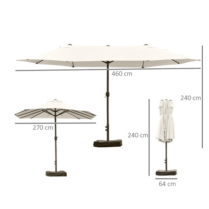 Oval double umbrella with stand, cream white, hand crank