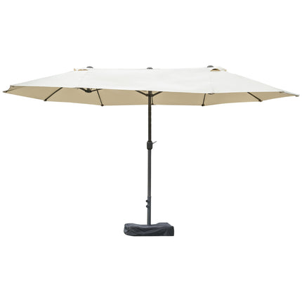 Oval double umbrella with stand, cream white, hand crank