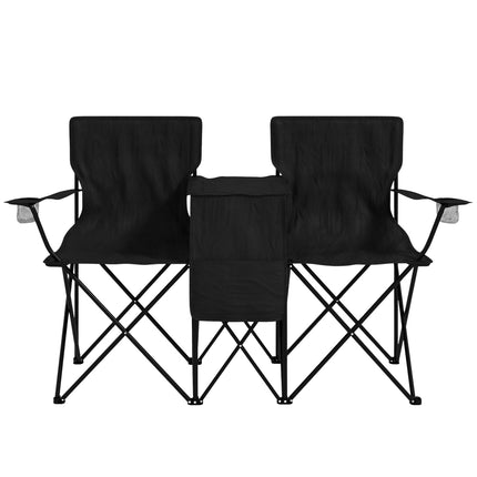 Double camping chair with table, cup holder, black