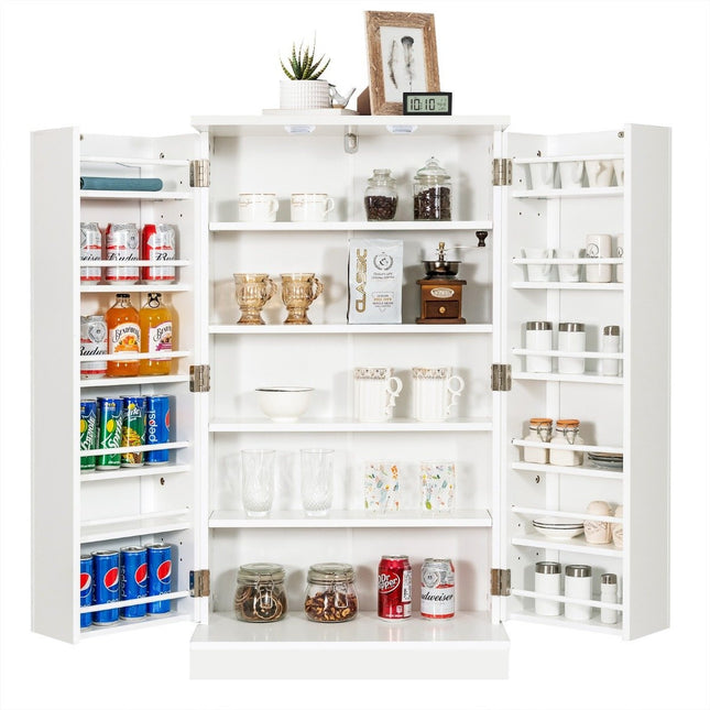 Double-door storage cabinet with 6 adjustable shelves 59 x 30.5 x 103.5 cm White
