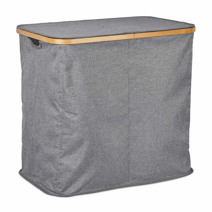 Double laundry basket with lid gray