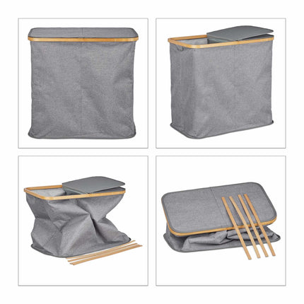 Double laundry basket with lid gray