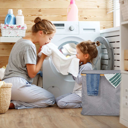 Double laundry basket with lid gray
