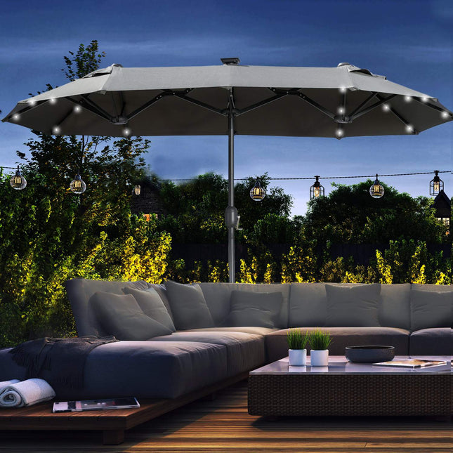 Double garden parasol, 295x219cm, windproof with LED & Tilt