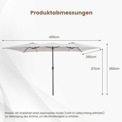 Double parasol 426 x 265 cm rectangular parasol UV protection beige