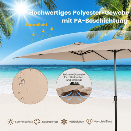 Double parasol 426 x 265 cm rectangular parasol UV protection brown
