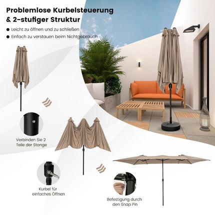 Double parasol 426 x 265 cm rectangular parasol UV protection brown