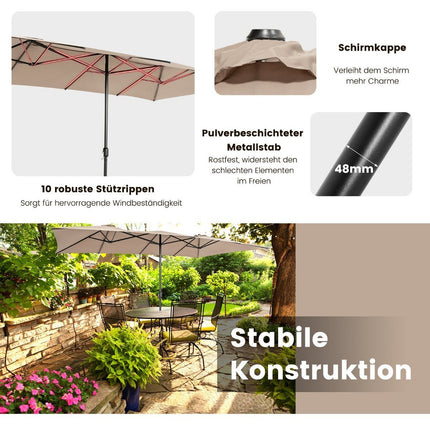 Double parasol 426 x 265 cm rectangular parasol UV protection brown