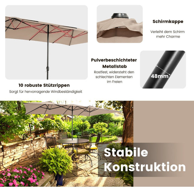 Double parasol 426 x 265 cm rectangular parasol UV protection brown