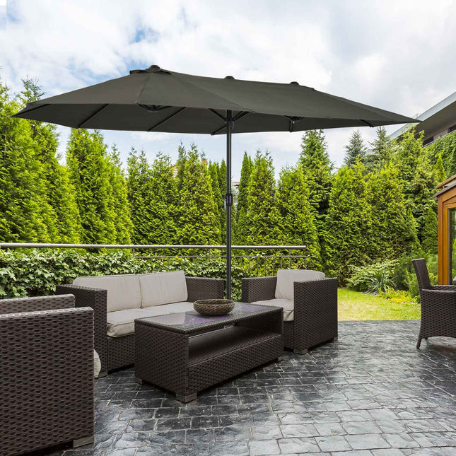 Double parasol garden umbrella, grey, oval, hand crank