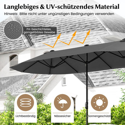 Double parasol with stand 400 x 200 cm parasol large XXL grey