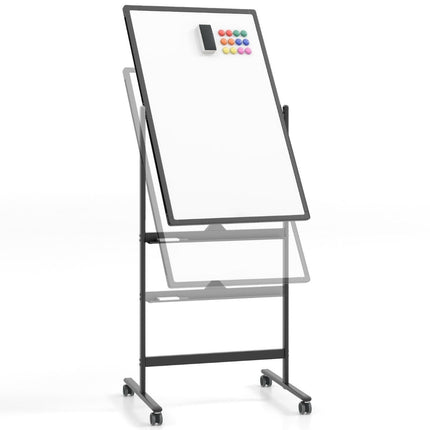 Double-sided mobile whiteboard with pen tray & accessories for school office 60 x 90 cm black