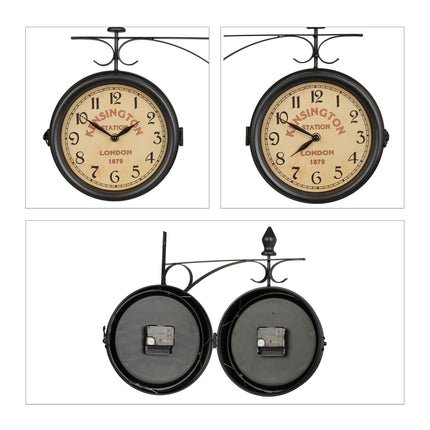 Double-sided station clock in black