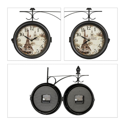 Double-sided station clock in black