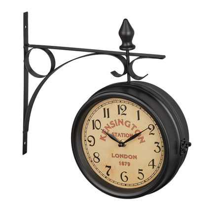 Double-sided station clock in black