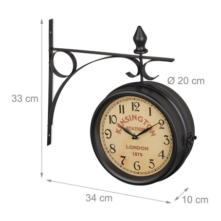 Double-sided station clock in black