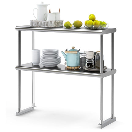 Double-tier overshelf with adjustable lower shelf multi-purpose shelf silver