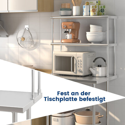 Double-tier overshelf with adjustable lower shelf multi-purpose shelf silver