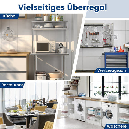 Double-tier overshelf with adjustable lower shelf multi-purpose shelf silver