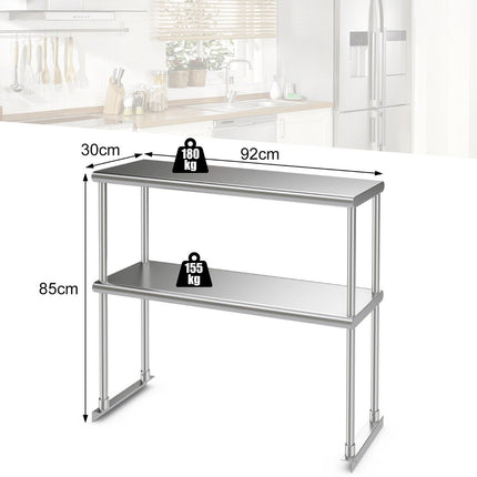 Double-tier overshelf with adjustable lower shelf multi-purpose shelf silver