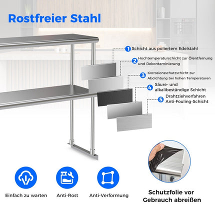 Double tier top shelf stainless steel shelf with adjustable bottom shelf multi-purpose shelf silver