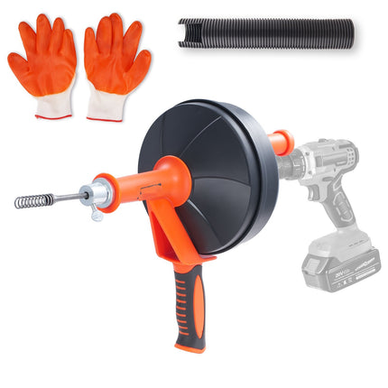 Drain Auger 25 ft, Drill Adapter, Hose and Gloves