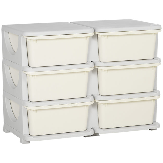 Chest of drawers in cream for children with storage in 6 levels