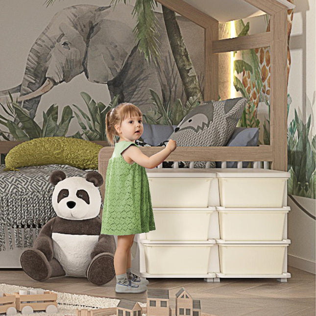 Chest of drawers in cream for children with storage in 6 levels