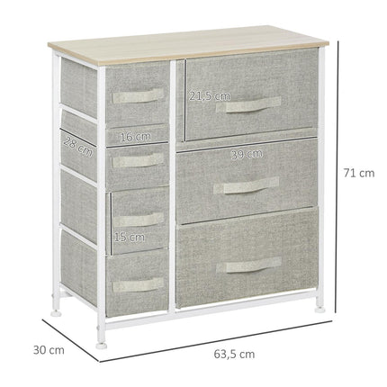 Space-saving gray storage cabinet with 7 collapsible drawers