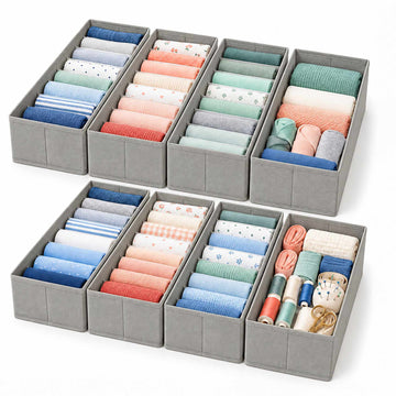 Drawer Organiser 8-Piece Set with Divider Boxes, Light Grey, Non-Woven Fabric