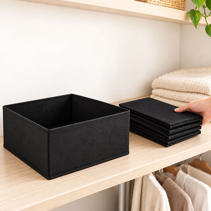 Drawer Organiser Boxes 16-Piece Set in 3 Sizes, Black, Non-Woven Fabric