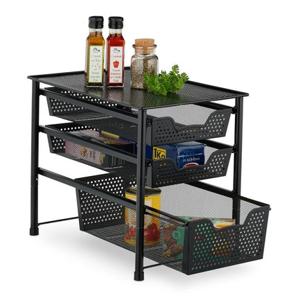 Drawer shelf with 3 pull-out baskets