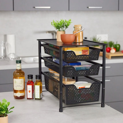 Drawer shelf with 3 pull-out baskets