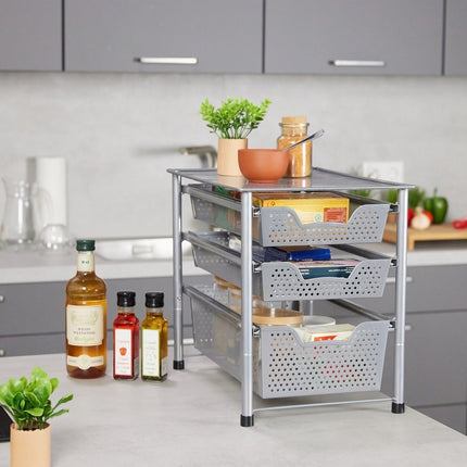 Drawer shelf with 3 pull-out baskets