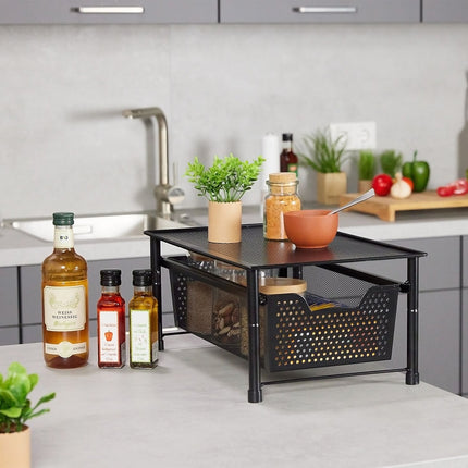 Drawer shelf with pull-out basket
