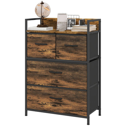 Rustic brown dresser with 4 folding fabric drawers