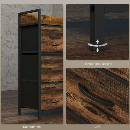 Rustic brown dresser with 4 folding fabric drawers