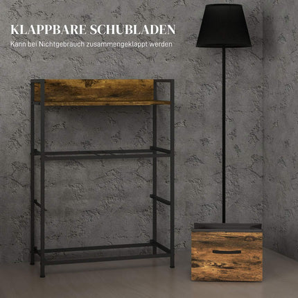 Rustic brown dresser with 4 folding fabric drawers