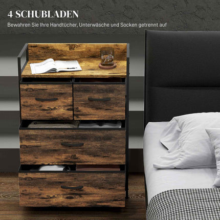 Rustic brown dresser with 4 folding fabric drawers