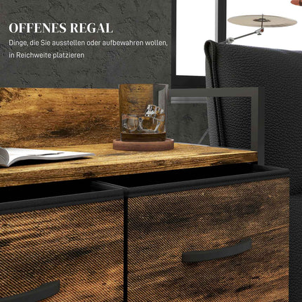 Rustic brown dresser with 4 folding fabric drawers