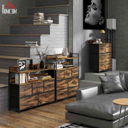 Rustic brown dresser with 4 folding fabric drawers