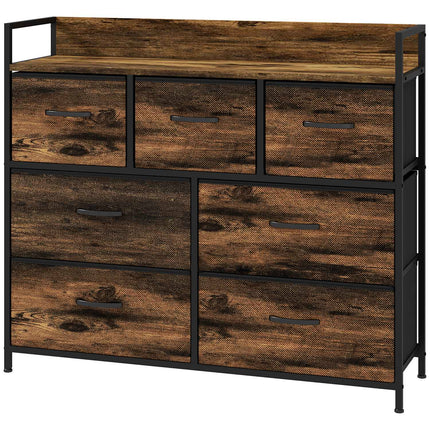 Industrial Style Sideboard, 7 Fabric Drawers - Rustic Brown