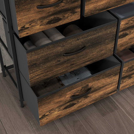 Industrial Style Sideboard, 7 Fabric Drawers - Rustic Brown
