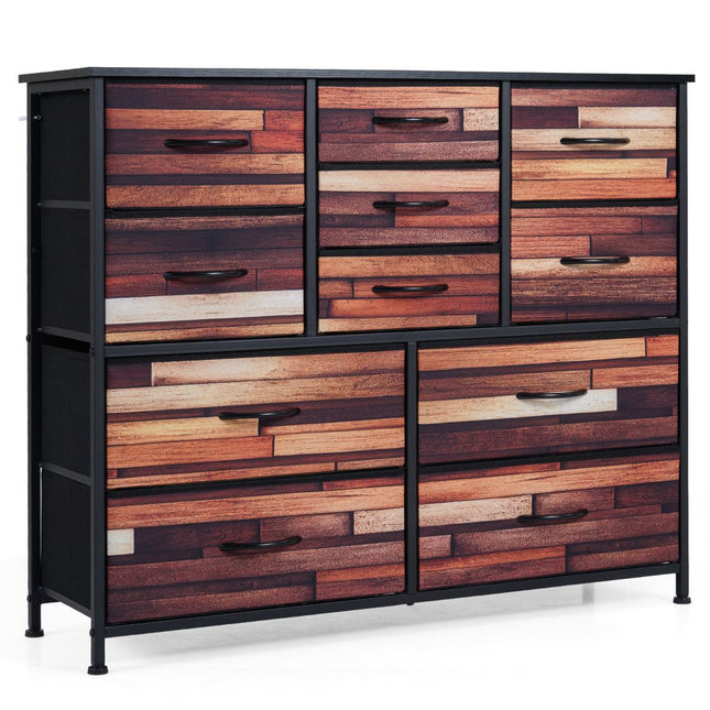 Dresser with 11 Fabric Drawers, Metal Frame, Wood Top