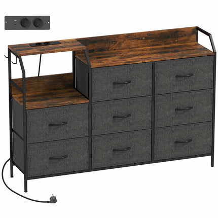 Dresser with 8 Fabric Drawers, Steel Frame, Charging Station