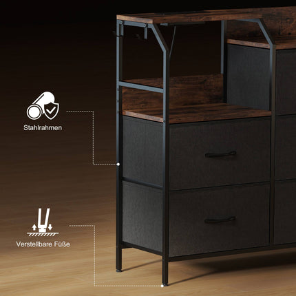 Dresser with 8 Fabric Drawers, Steel Frame, Charging Station
