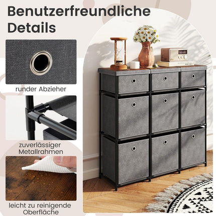 Dresser with 9 Drawers, Metal Frame, 87x29x84 cm, Gray